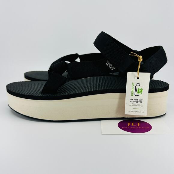 Teva Women's Flatform Universal Adjustable Sandals Black/Tan 1008844 Size 9 - Picture 5 of 11